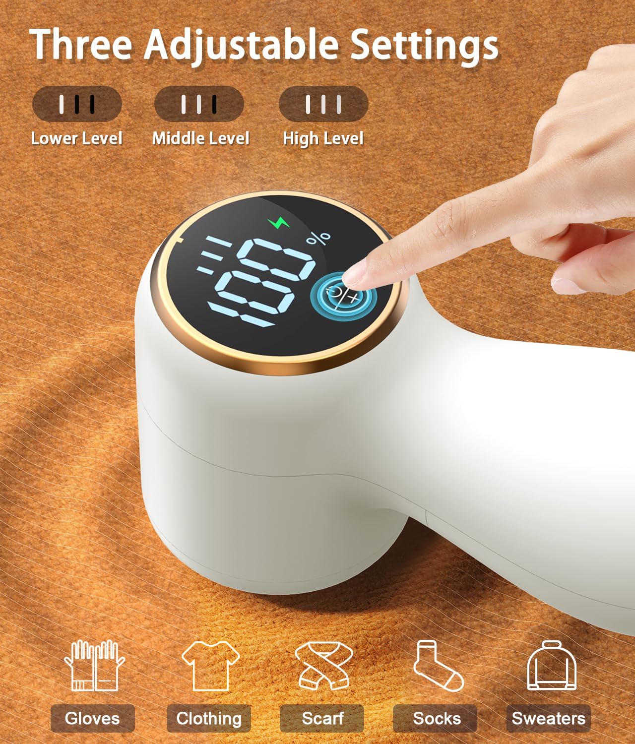 Rechargeable Fabric Shaver,Lint Remover, 3-Speed Sweater Shaver with LED Display, 2 Replaceable Stainless Steel 6-Blade Heads for Clothes, Sweaters, Furniture, Lint Balls and Fabric Pilling