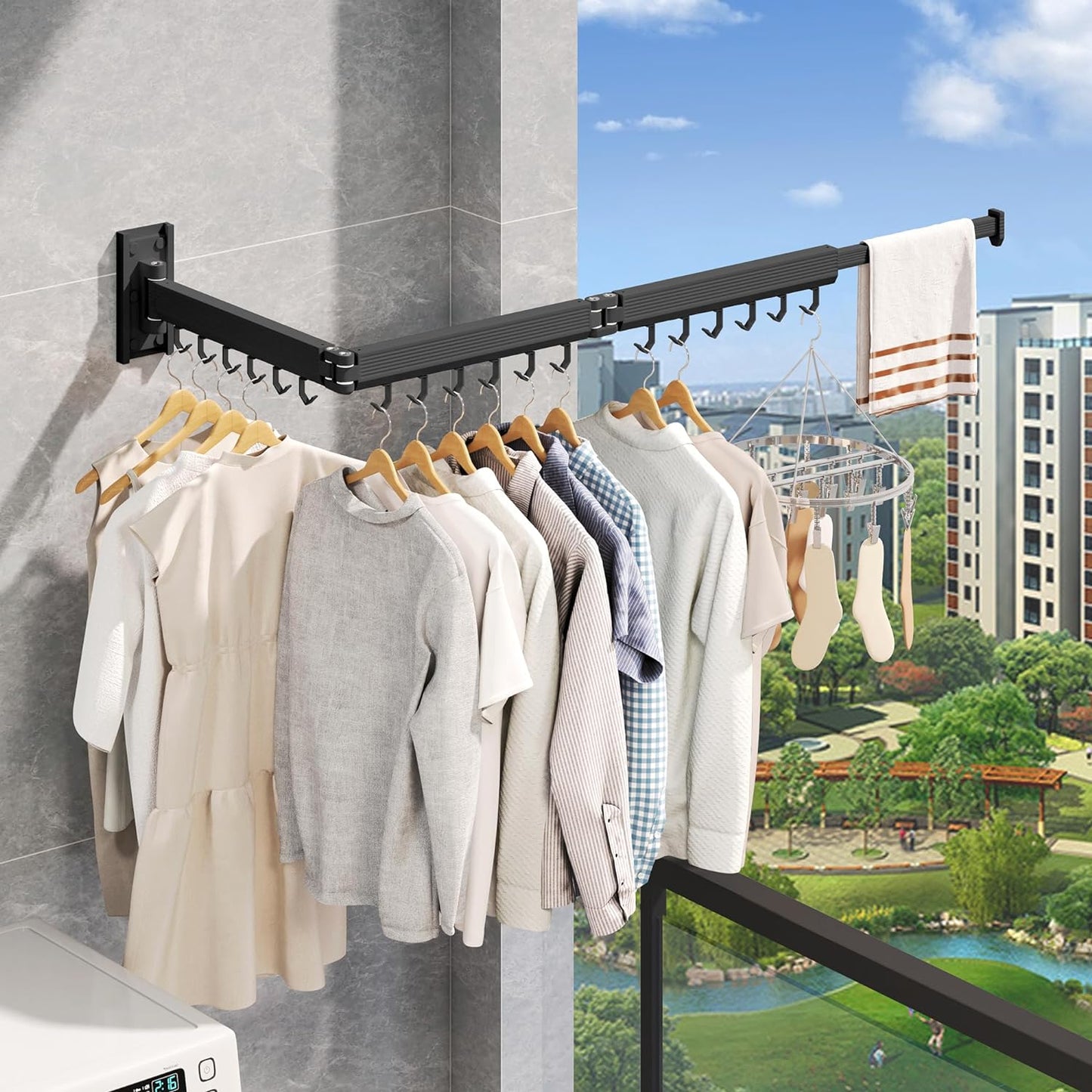 Wall Mounted Clothes Drying Rack, Collapsible Laundry Drying Rack, Retractable Foldable Drying Rack Clothing for Hanging Clothes