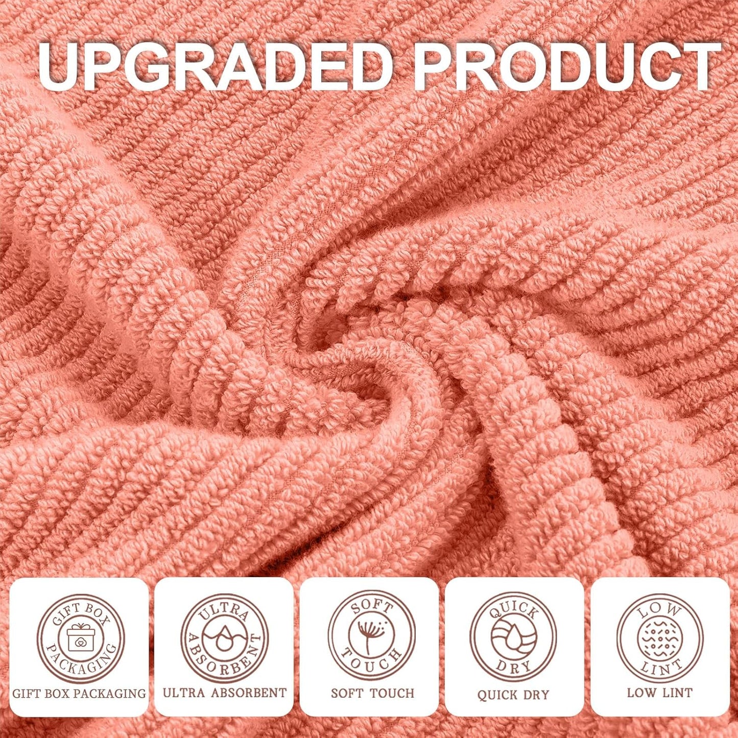VOOVA & MOVAS Large Bath Towels, 4 Pack 30" x 56" - 100% Cotton | Quick Dry | Light Weight | Thick | Soft | Absorbent, Luxury Shower Towel for Bathroom, Towel Gift Set, Coral Pink