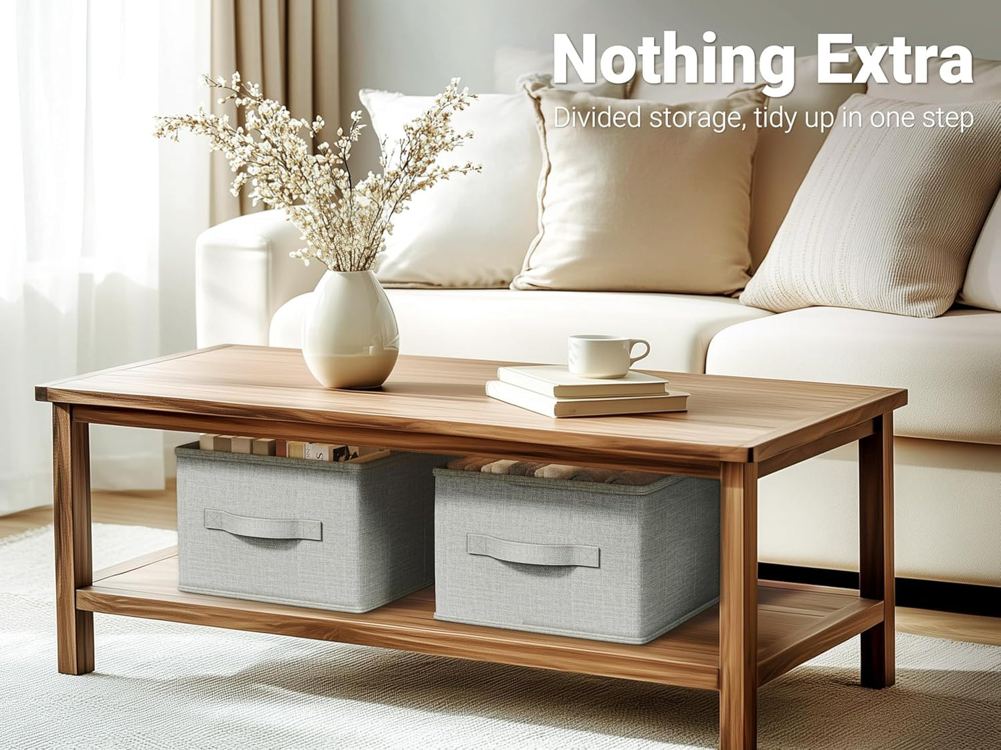 3 Pack Fabric Storage Bins for Shelves | 14.75x10.25x8.25 in Storage Baskets | Fabric Closet Organizers with Handles Home Organization | Linen Clothes Storage Bins | Light Gray