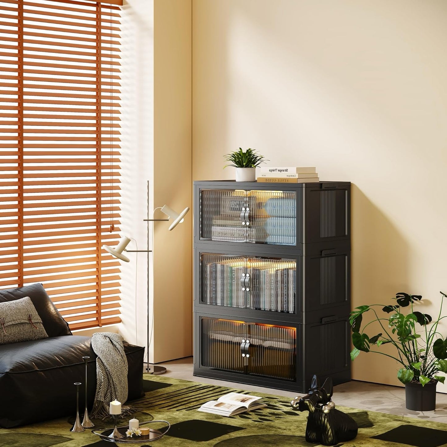 SAILUN 83Gal/335Qt Stackable Storage Bins Folding Collapsible Storage Bins with Lid, Closet Organizers and Storage, Black 26" W x 17" D x 43.7" H