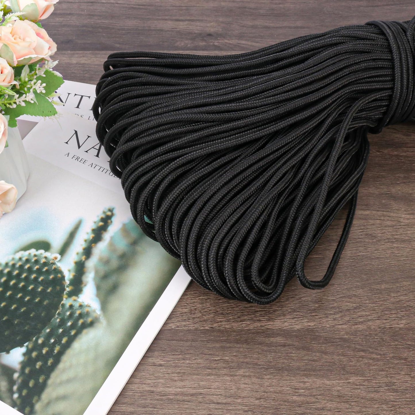 328 Feet 1/4 Inch Black Polyester Rope, 6mm Polypropylene Utility Rope for Kayaking, Camping, Home Decor