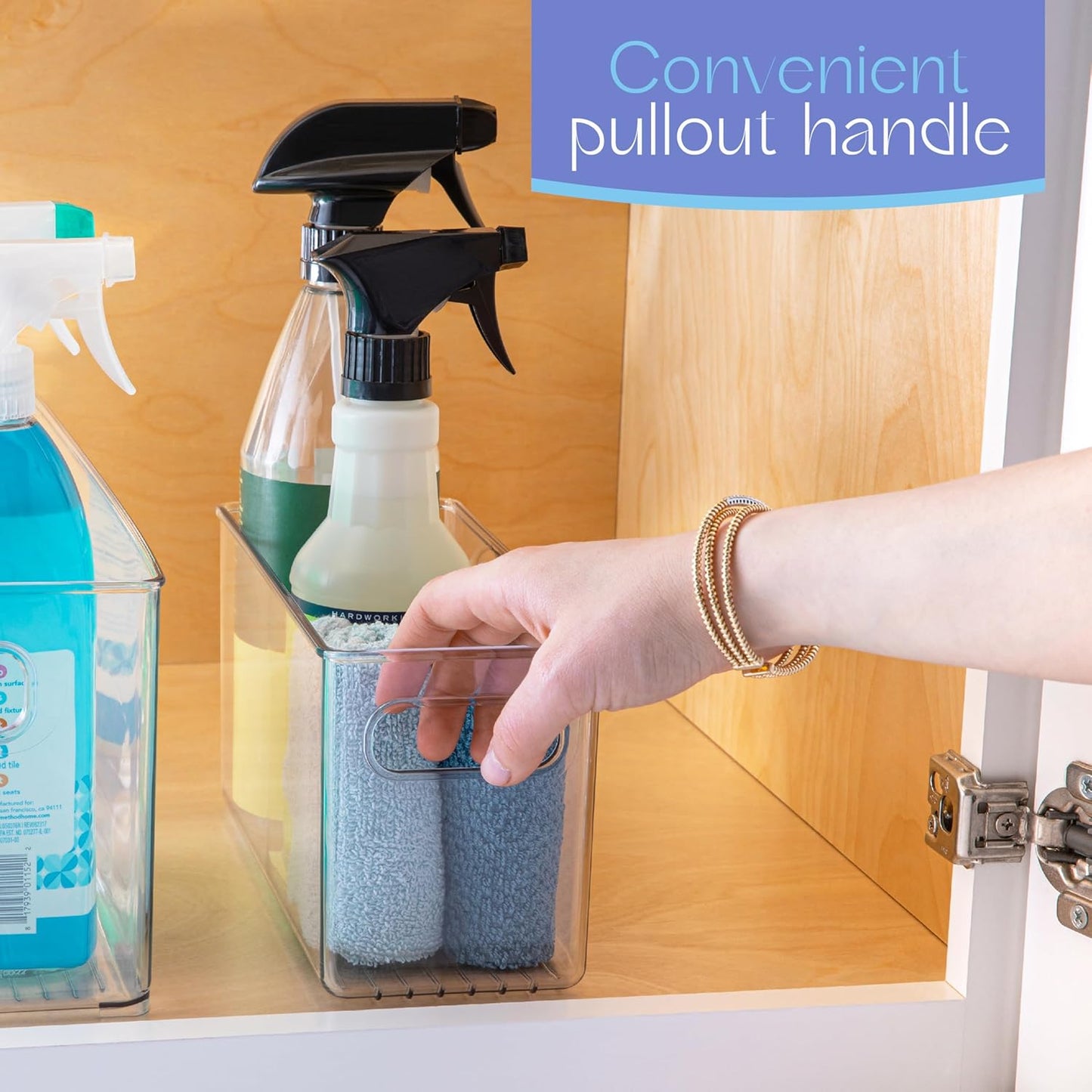 Plastic Food Storage 6 Pack Clear Container Bin with Handles for Organizing Kitchen, Pantry, Refrigerator, Freezer, Pantry, Cabinet, Closet, Bathroom. 10”x4”x5”