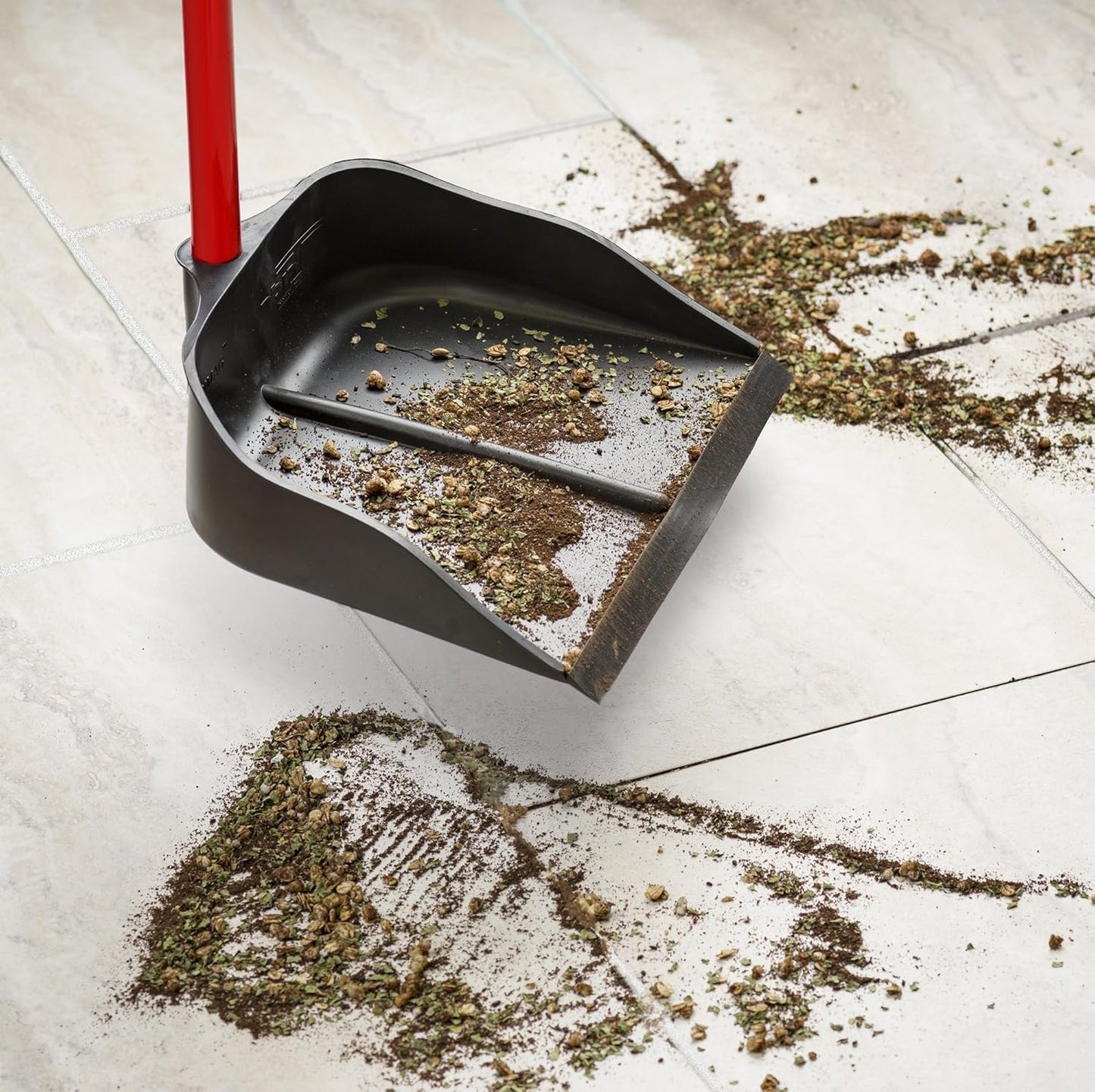 Dustpan with Handle by Ravmag- Solid Natural Rubber Construction- 29” Long Handled Dust Pan- Stand Up Design- Accommodates Any Broom/Hand Brush- Best Dustpans for Home (2 Piece Long Handle)