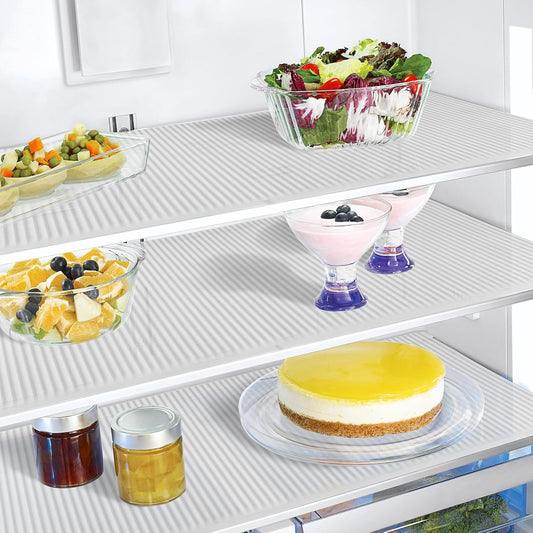 Non-Slip Silicone Refrigerator Liners for Shelves, Reusable Washable Fridge Shelf Drawer Liners, Cuttable Waterproof Oilproof Fridge Liner for Glass Shelve Kitchen Cabinet Drawer Mats (Clear, 2 Pack)