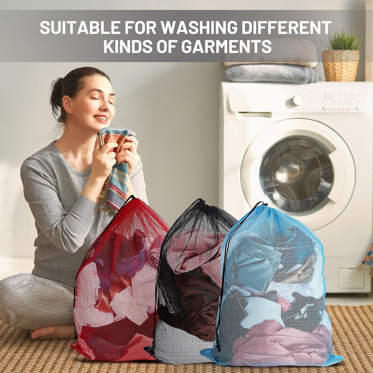 Berlune 24 Pcs Large Laundry Bag Colorful Extra Large Mesh Laundry Bag Bulk with Drawstring Heavy Duty Mesh Machine Washable Drawstring Pouch (32 * 24in)