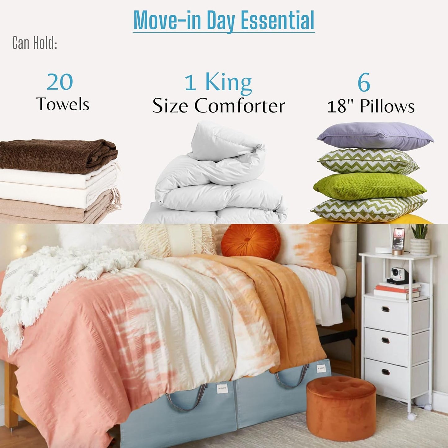 VENO 8 Pack Moving and Storage Bags, Heavy Duty, Alternative to Moving Boxes, Large Packing Totes Supplies for College Dorm Room with Zipper for Clothes, Wide Open Design (Light Blue Matte, 8 Pack)