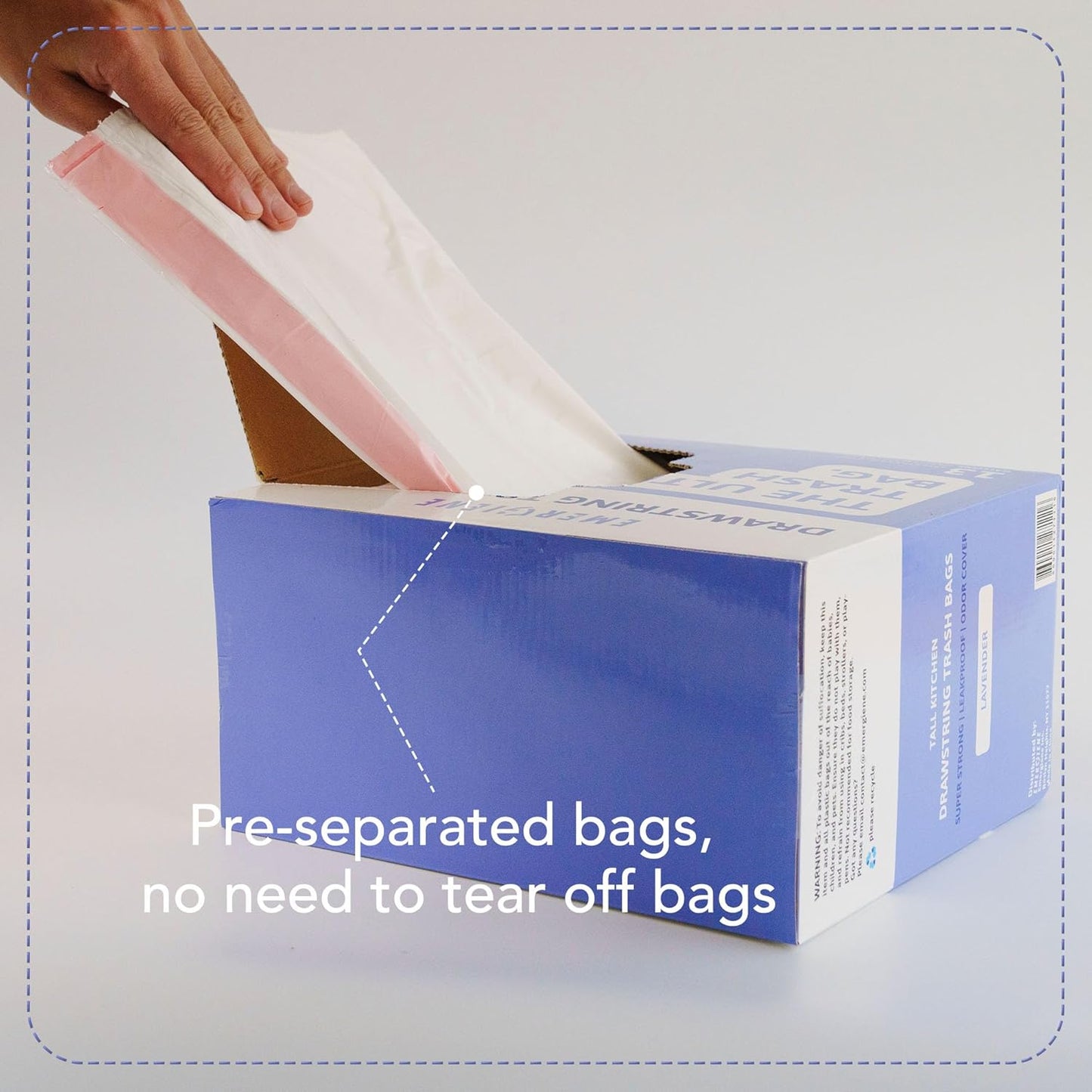 13 Gallon Drawstring Trash Bags, Lavender Scented 200 Count Tall Kichen Garbage Bags, Pre-Separated, Odor Control, Ultra Strong, Leakproof, Sturdy, White