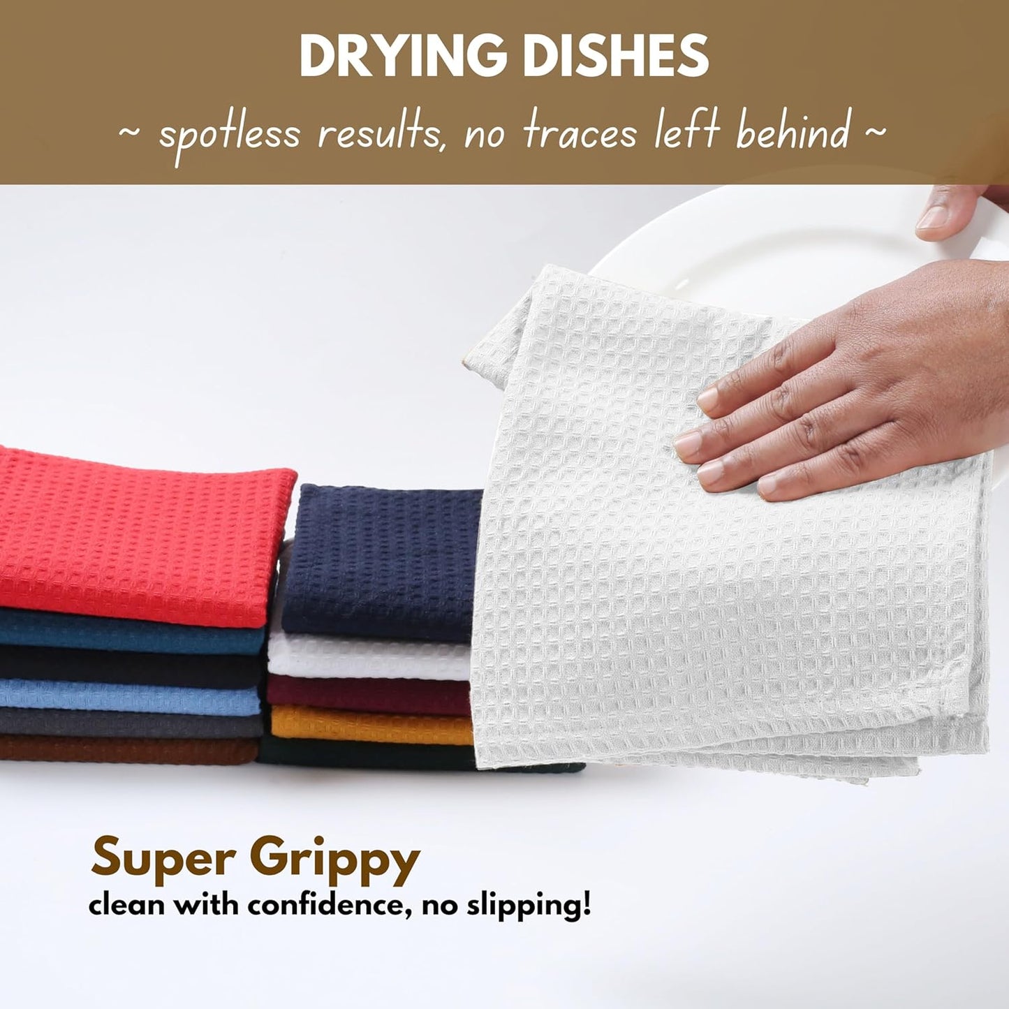 Native Fab Cotton Kitchen Towel with Hanging Loop 16x26 inches, 4-Pack, Waffle Weave Kitchen Towels for Cleaning Drying, Washcloths Soft & Absorbent Cloth Rags, Bar Towel, Dish Cloth, White