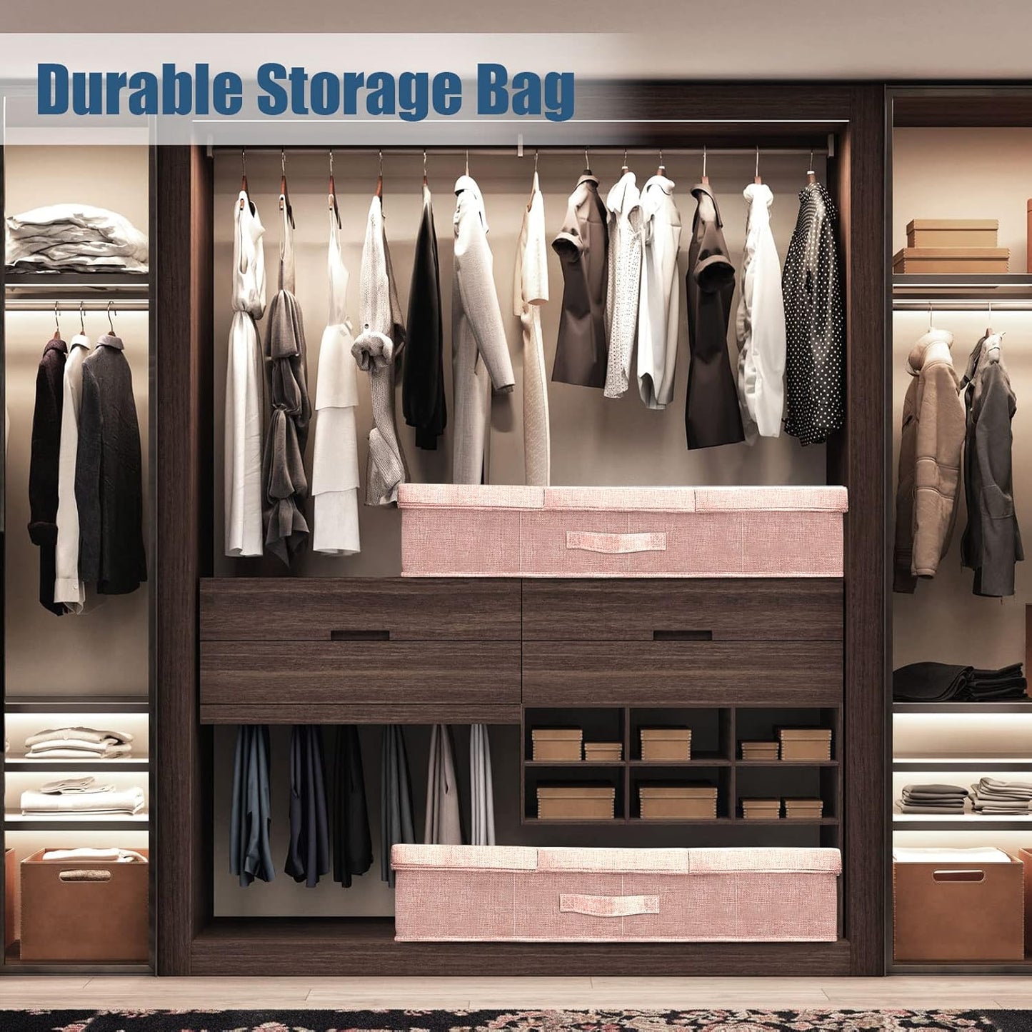 Underbed Storage Containers Bin with Lids, Large Under Bed Storage Organizer Box with Handle, Foldable Under the Storage Bags for Organizing Clothes, Shoes, Blankets, Pillows