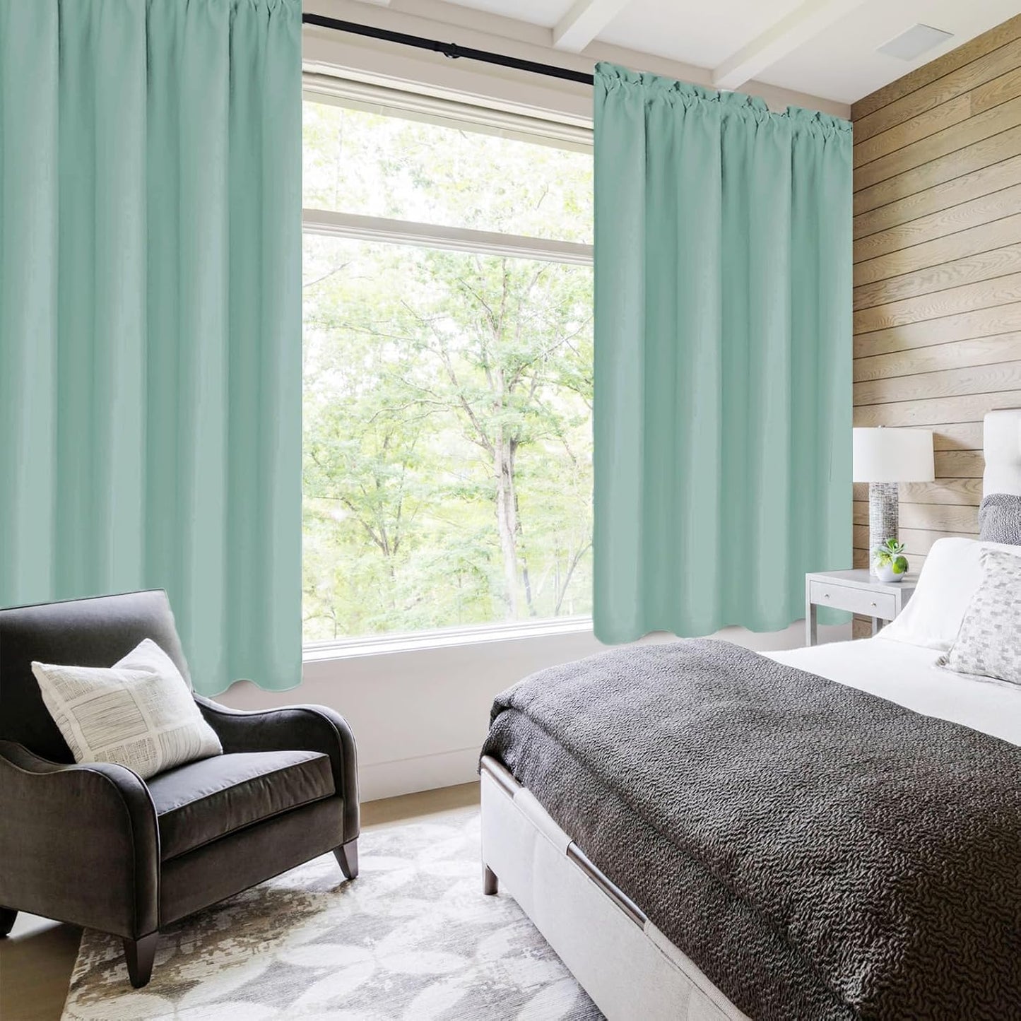 DWCN Blackout Curtains for Living Room Thermal Insulated, Energy Saving & Noise Reducing Bedroom Curtains, Sage Green, W 38x L 63 Inch, Set of 2 Rod Pocket Curtain Panels