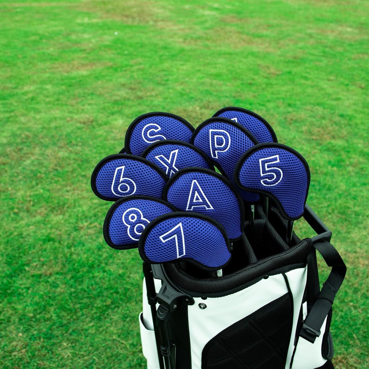 Montela Golf Iron Covers,Golf Iron Head Covers Mesh Golf Iron Covers Set 10pcs Golf Iron Headcovers,Golf Club Head Covers for Iron with Magic Tape Fit Most Brand 4-9 APSX