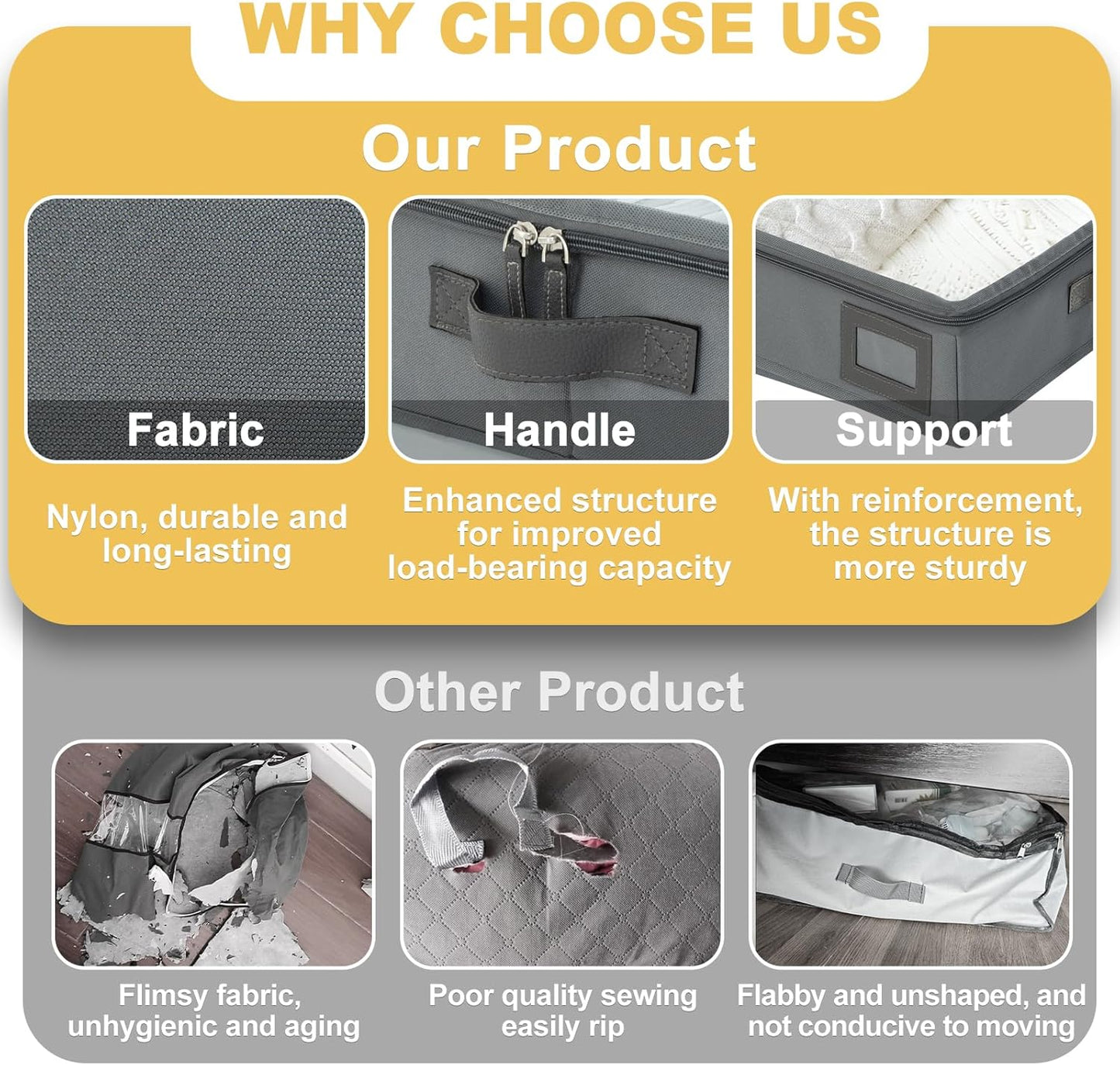 4-Inch Under Bed Storage Containers (2-Pack) | Sturdy Sidewalls | Clear Cover & Label Holder | Foldable Closet Organizer | Stores Clothing/Blankets/Sweaters/Sheets