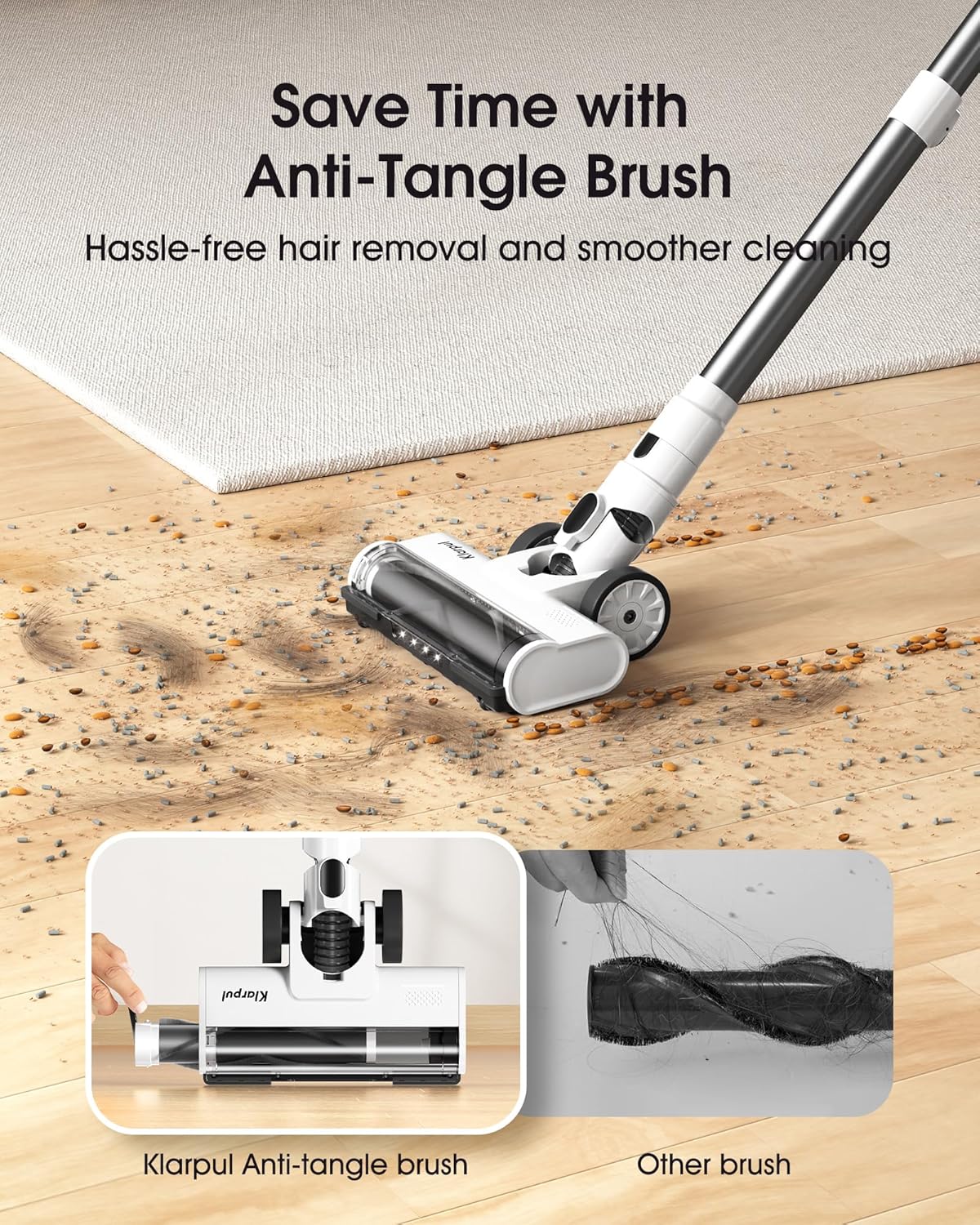 Cordless Vacuum Cleaner, 580W 48KPA 65Mins Runtime Fast Charging Vacuum Cleaner, Self-Standing LED Light Touch Screen Stick Vacuum for Home Light Weight,for Pet Hair/Carpet/Floor, White