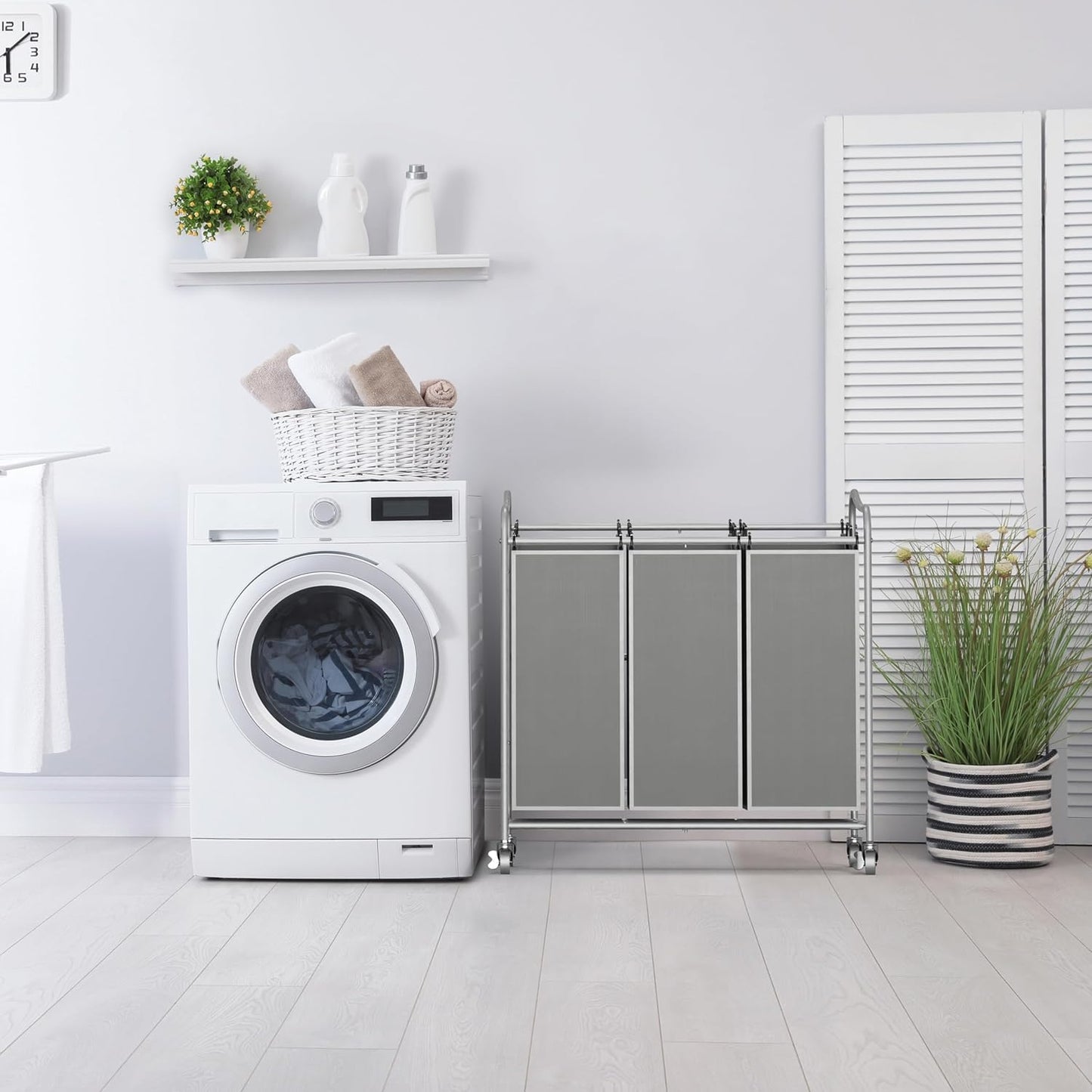 Simple Houseware Heavy-Duty 3-Bag Laundry Sorter Cart, Silver