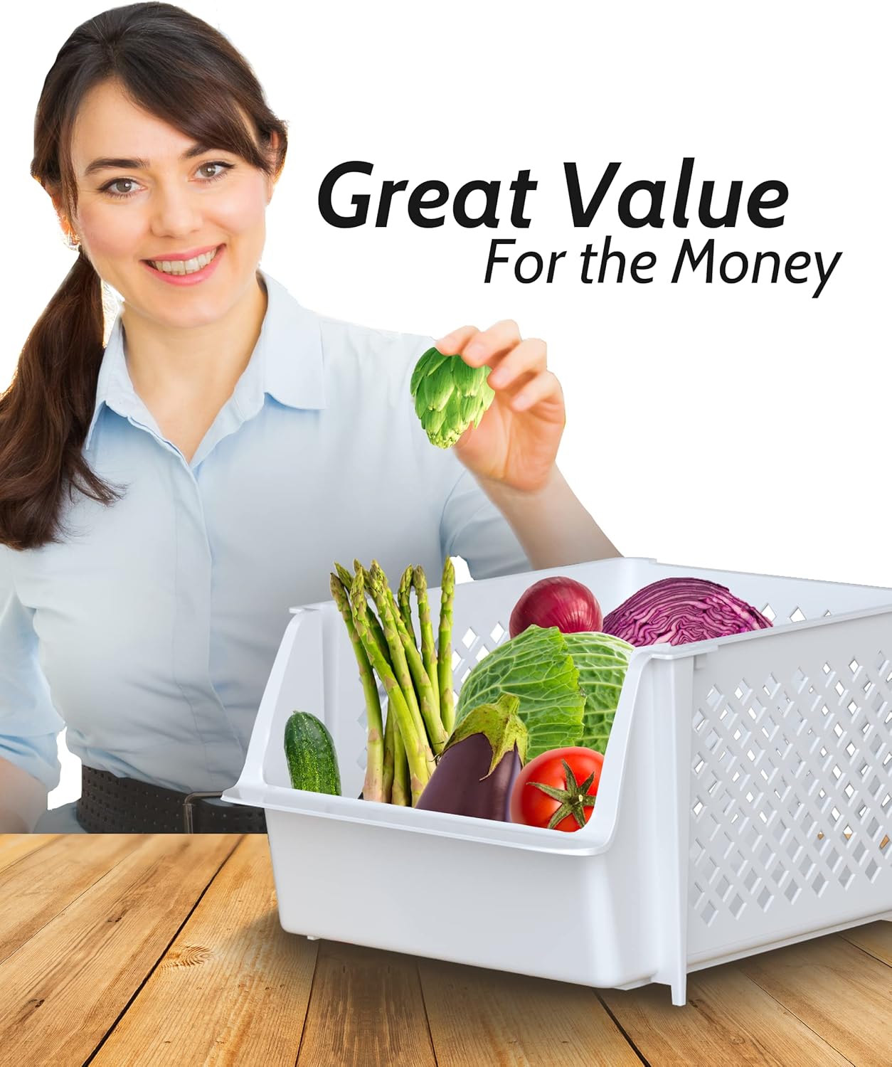 TidyFriend Plastic Stackable Bins for Pantry, 6 Pack Stacking Bins Open Front Kitchen, and Bathroom Organization, Open Front Design (White)