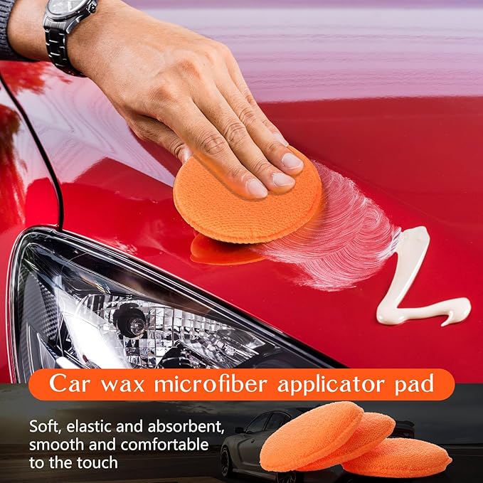Tanlade 50 Pcs Car Detailing Microfiber Applicator Pad Wax Applicator Wash Microfiber Pads, 5 Inch Diameter (Orange)