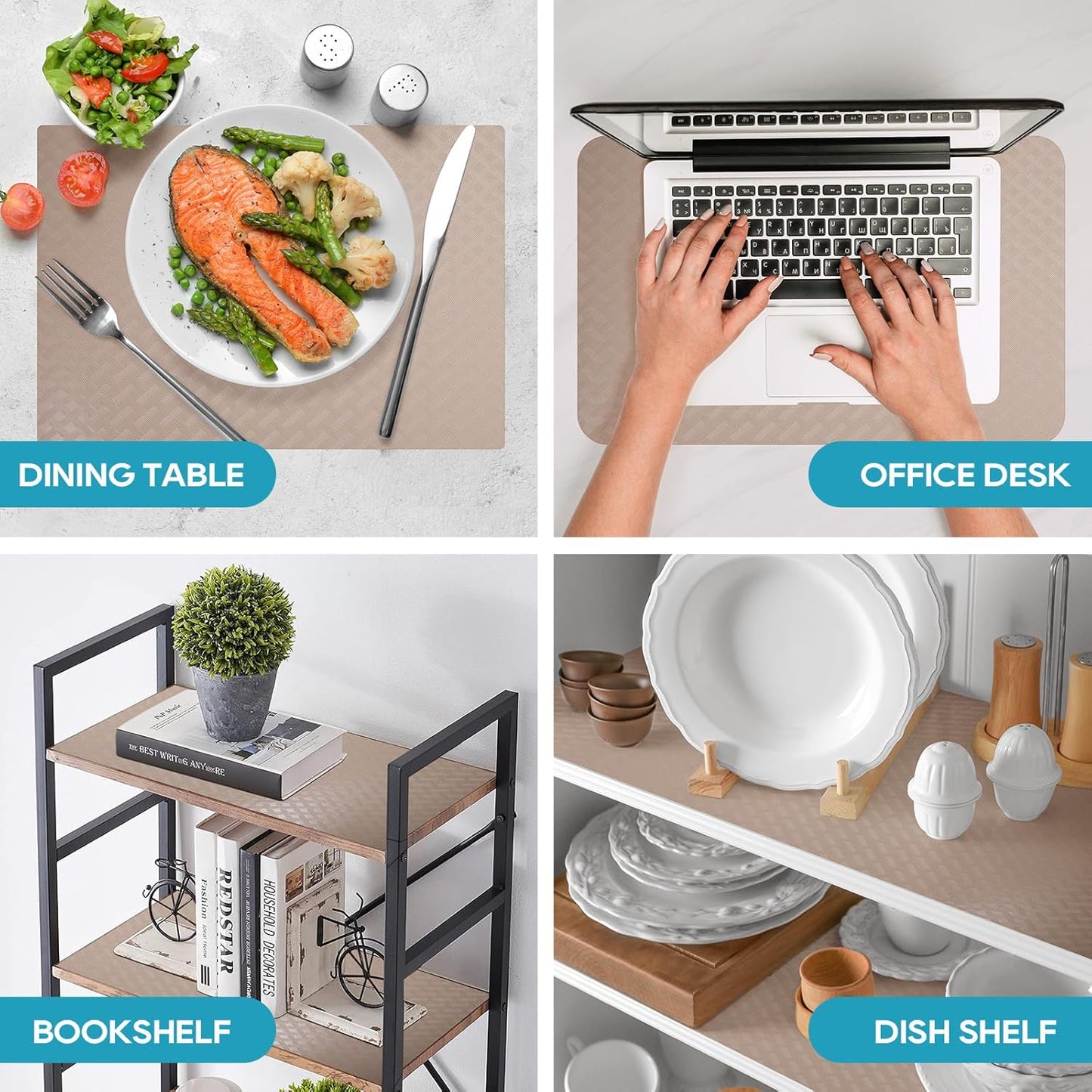 Beige Shelf Liners for Kitchen Cabinets Refrigerator Liners Waterproof & Oil-Proof Kitchen Cupboard Liner Drawer Mats EVA Material Non Adhesive Fridge Liner for Shelves 11.8 x 393.7 Inches