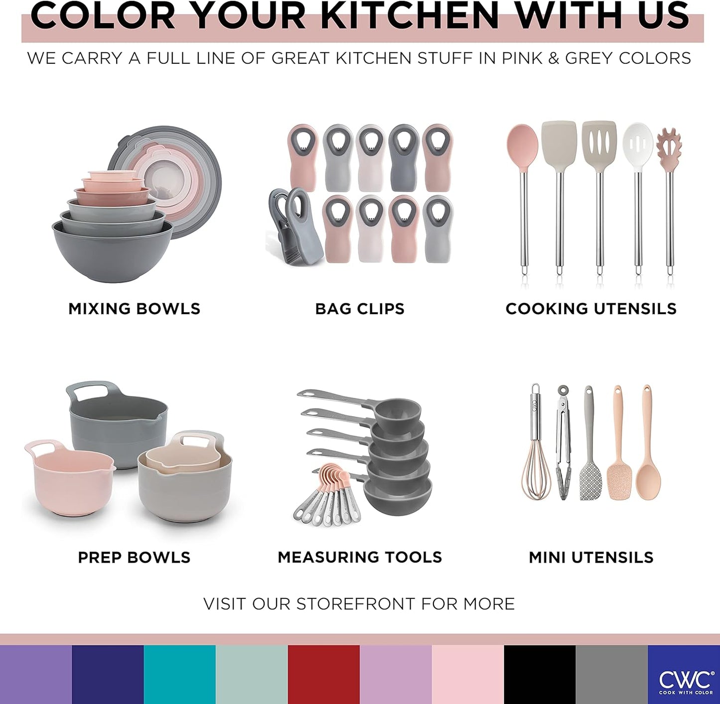 COOK WITH COLOR Bag Clips - Heavy Duty Chip Clip and Refrigerator Magnet Clips for Food Storage with Air Tight Seal Grip, Pink and Grey, Pack of 8