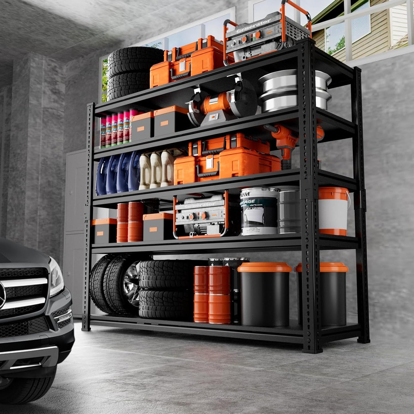 Storage Shelves Heavy Duty, 48"L x 18"W x 72"H Garage Storage Shelves Unit Loads 3700LBS, 5-tier Adjustable Metal Industrial Utility Shelf Rack for Kitchen, Laundry Room, Pantry, Warehouse, Basement