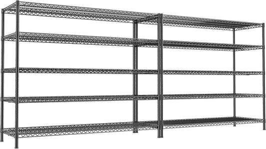 REIBII 55.5" W Storage Shelves 3200LBS Wire Shelving Unit 5 Tier Metal Shelving Garage Shelving 2PCS Heavy Duty Metal Shelves for Storage Rack Commercial Adjustable Pantry Shelf