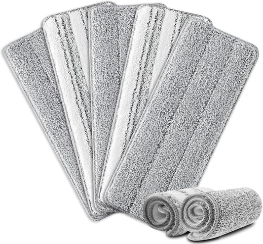 Flat Mop Pads, 5 Pack 13" X 4.9" Flat Mop Microfiber Mop Head/Refill/Pad, Washable Squeeze Cleaning Mop Pads Replacement Heads - White and Grey…