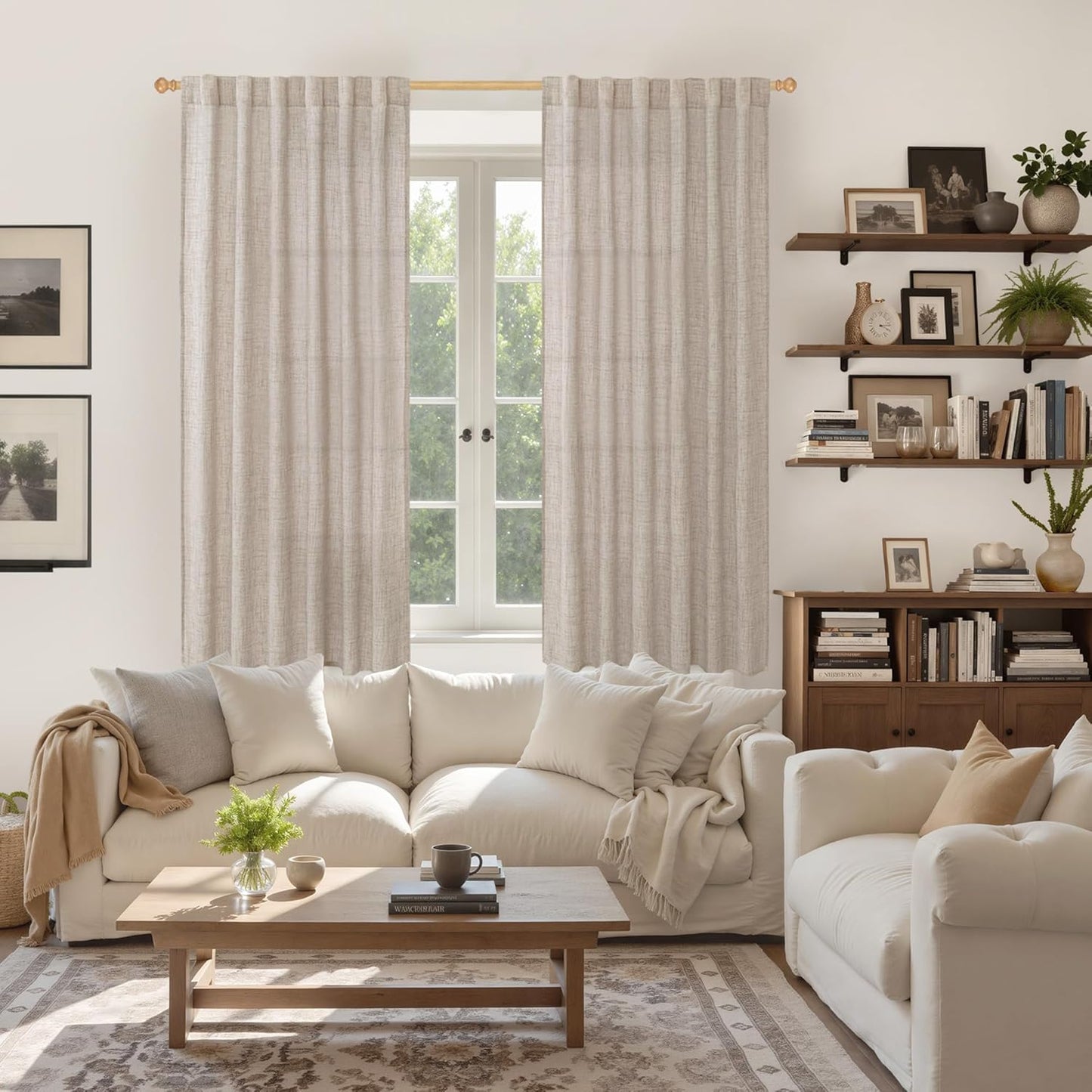 YoungsTex Linen Semi Sheer Curtains 78 Inch Length for Living Room, Light Filtering Window Treatments Drapes Rod Pocket Back Tab Natural Privacy for Bedroom, 2 Panels, 52 X 78 Inch