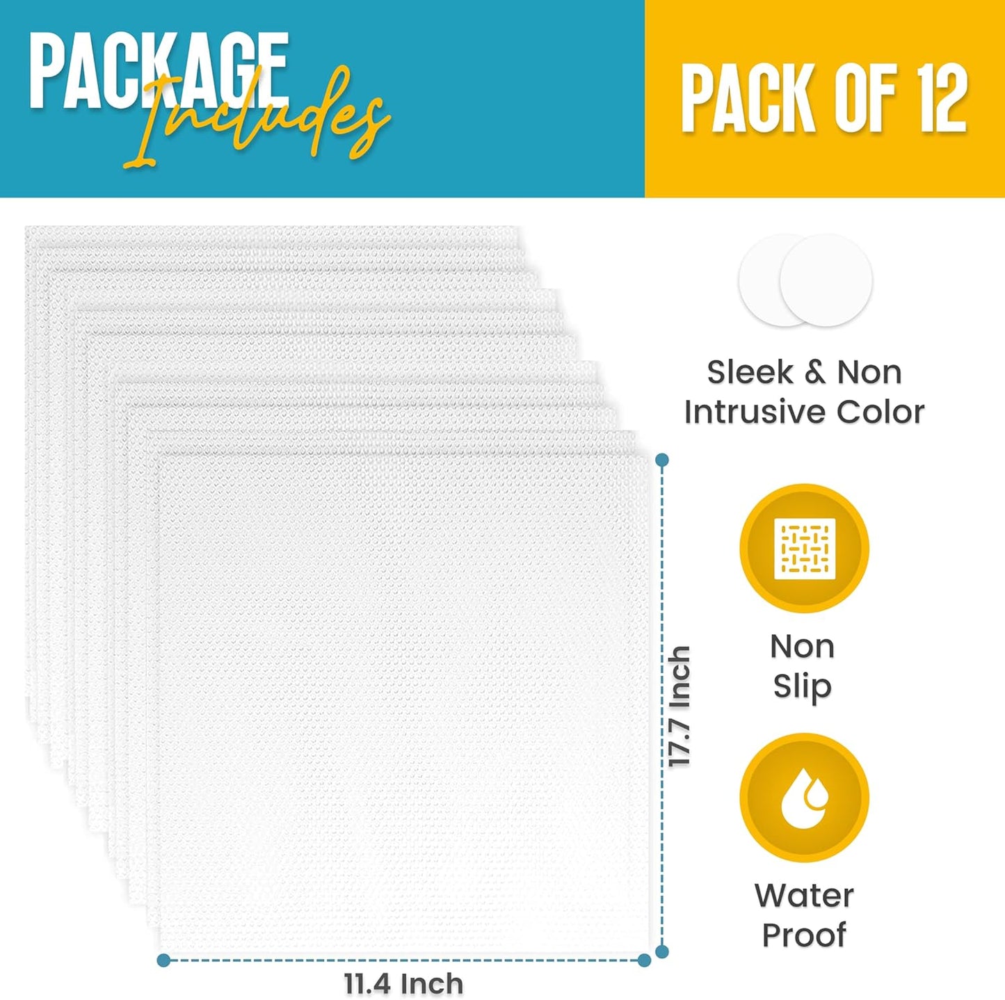 Refrigerator Liners for Shelves (12 Pack) by Linda’s Essentials - Non-Adhesive Shelf or Drawer Liner, BPA-Free Fridge Mats for Kitchen & Cabinets, Easy to Clean, Ideal Household Essentials (Clear)