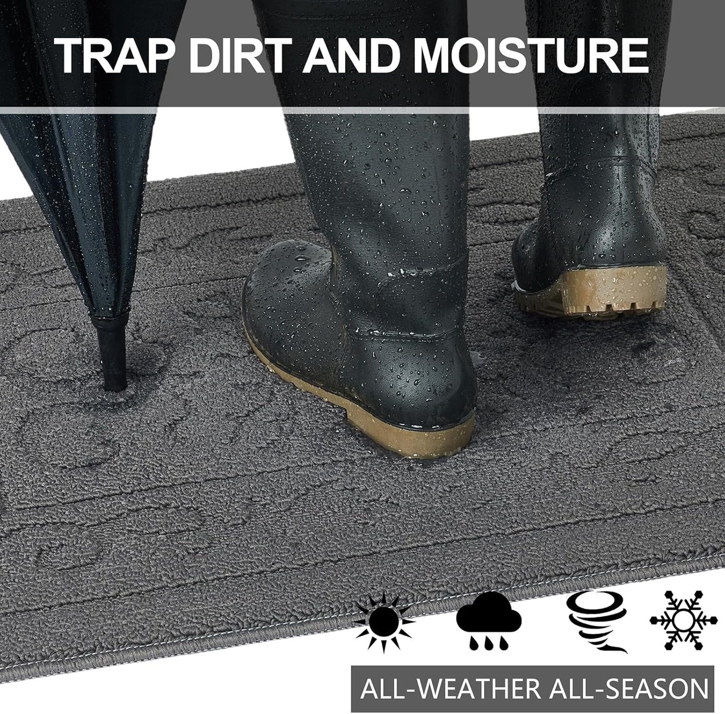 FONEYI Indoor Door Mat 24" x 36", Dirt Trapper Door Mats Non-Slip Entryway Rugs Washable, Absorbent Resist Dirt Welcome Mat, Low Profile Inside Floor Mats for Front Back Door and Entryway, Grey