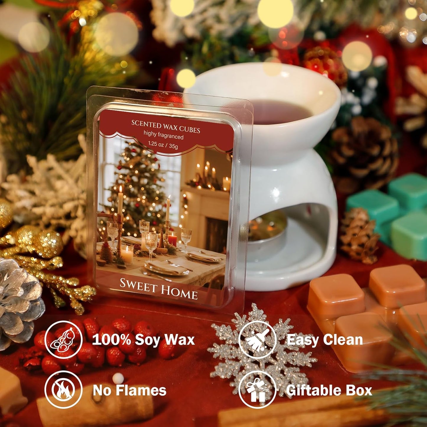 SCENTORINI Christmas Wax Melts, Scented Wax Melts 6 Pack - Non-Toxic, Natural Soy Wax Cubes for Wax Warmers, Long Lasting Strong Scent for Holiday Home Fragrance