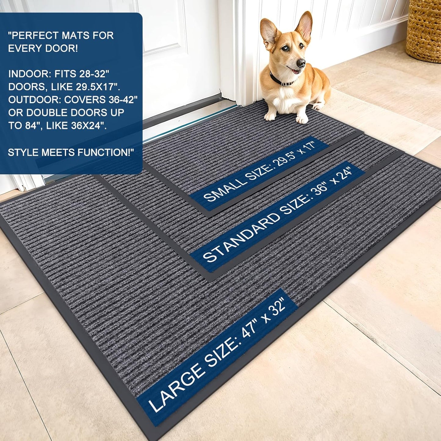 OLANLY Front Door Mat Indoor Outdoor Entrance, Waterproof Heavy Duty Doormat, Fade Resistant, Low Profile, Easy Clean Patio Porch Welcome Floor Mats for Entry, 59x24, Grey