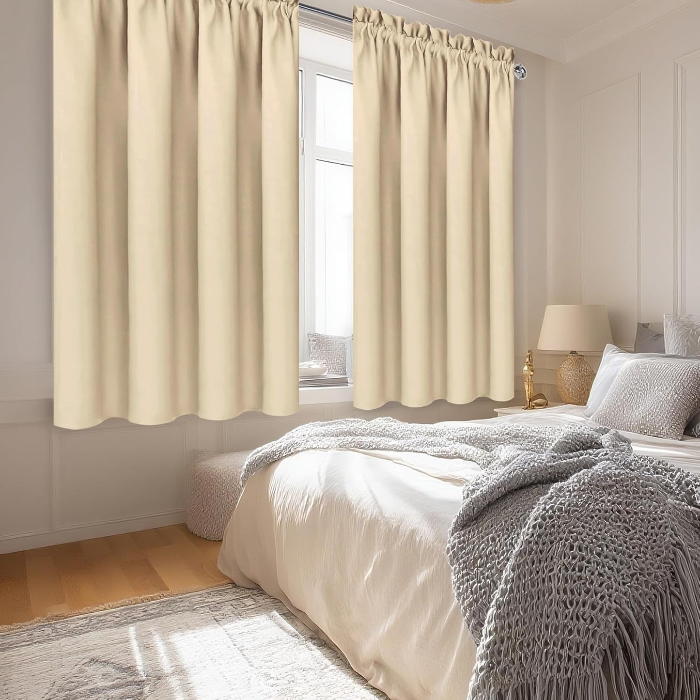 DWCN Beige Blackout Curtains for Bedroom – Rod Pocket Thermal Insulated Energy Saving Drapes for Living Room and Bedroom, W 38 x L 45 Inch, 2 Panels