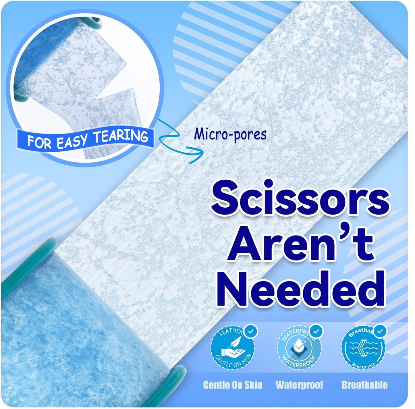 FRESINIDER Silicone Medical Tape – 1" x 1.5 Yard Blue 2 Rolls, Pre-Cut, Waterproof & Repositionable, Pain-Free Removal, Hypoallergenic Adhesive for Sensitive Skin, Wound Care & First Aid Use