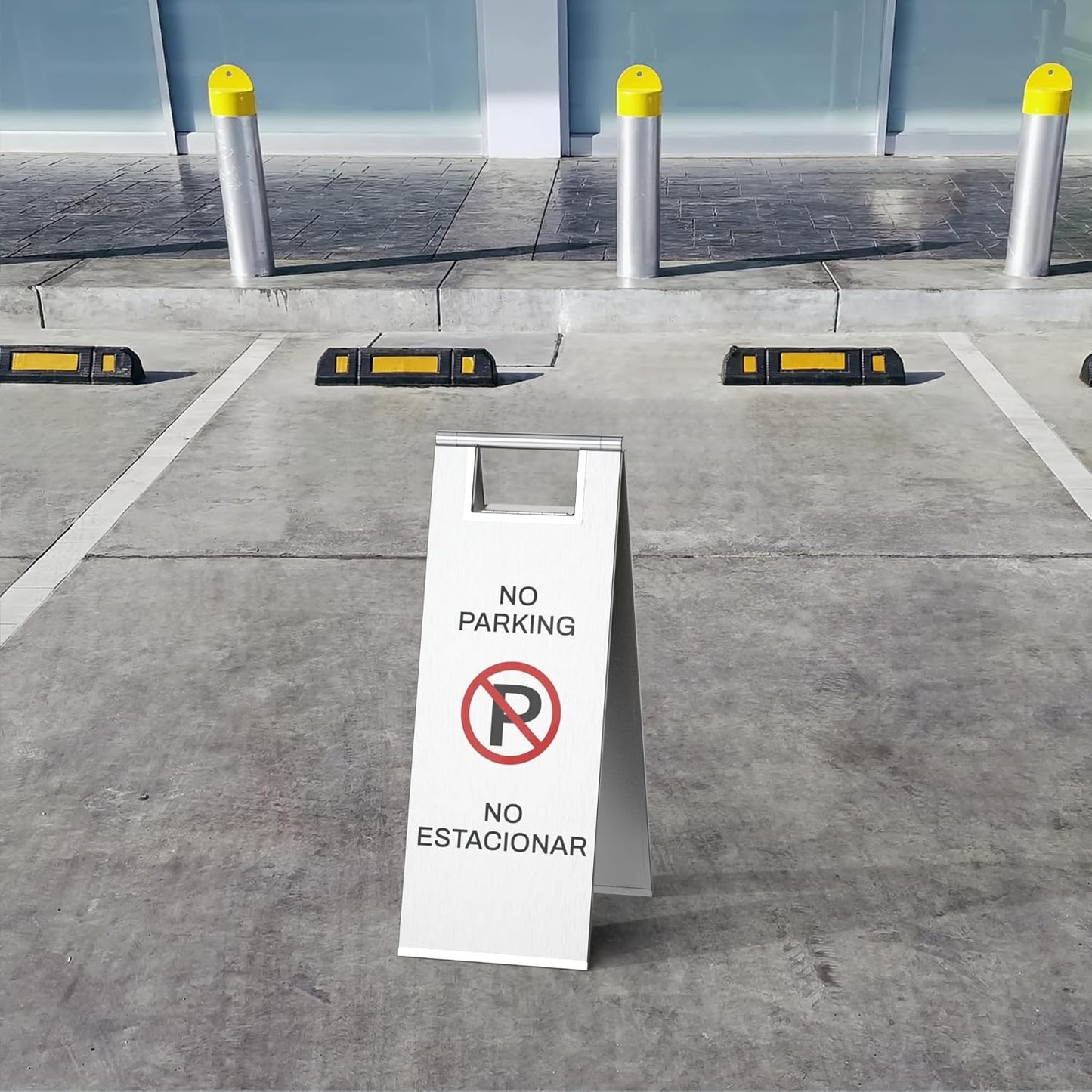 Stainless Steel No Parking Sign Portable Foldable Handle 2-Pack (Silver)