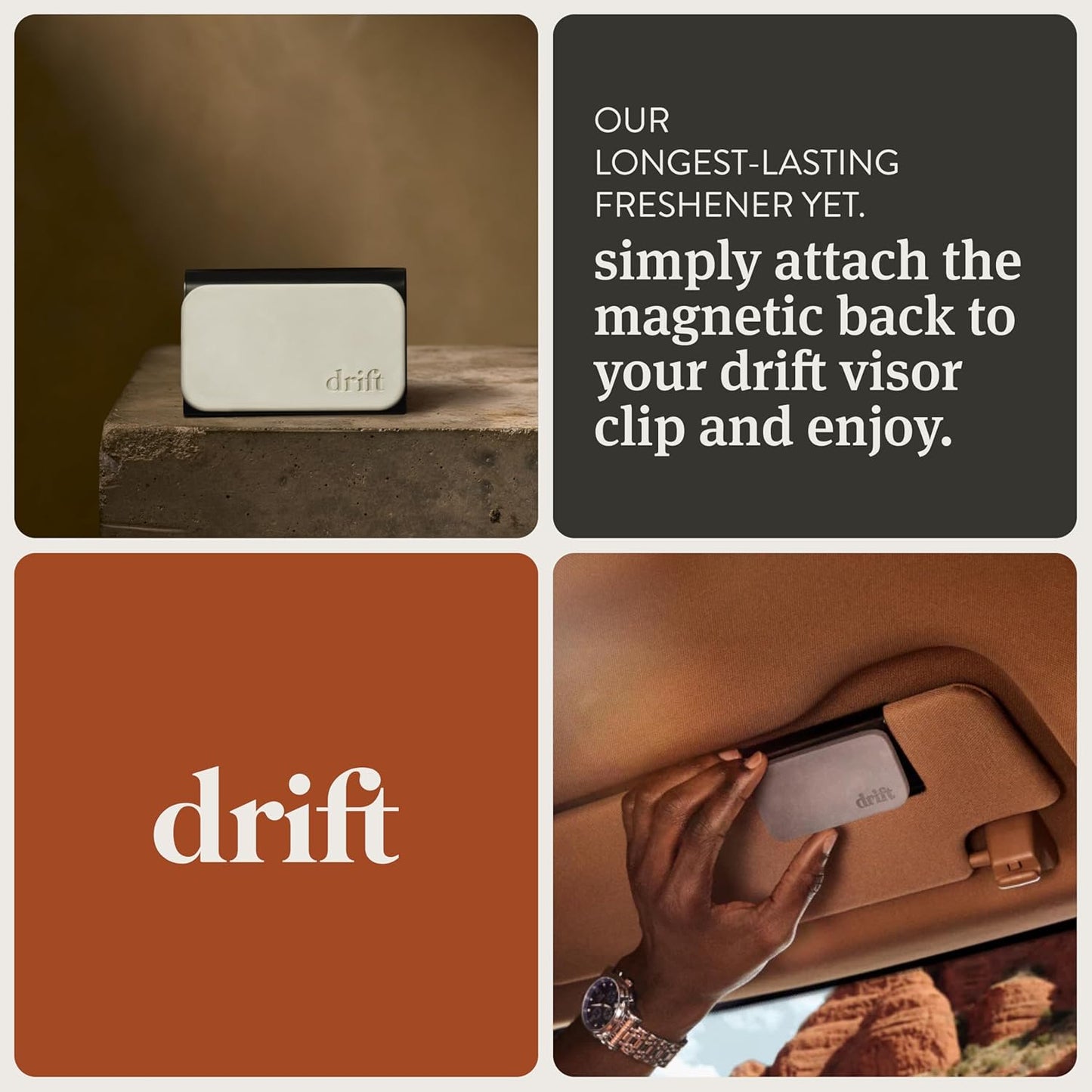Drift Car Air Freshener - Stone Air Freshener Car Odor Eliminator - Long Lasting Scent - Auto Accessories - Metal Clip - Essential Oils - Clean Ingredients - Open Air Scent Starter Kit