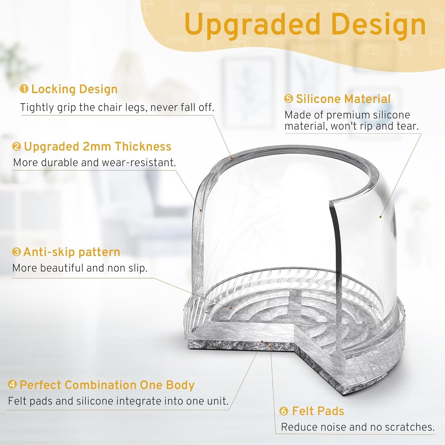 24PCS Extra Small Chair Leg Floor Protectors, Furniture Sliders, Chair Leg Protectors for Hardwood Floors, Non-Slip Felt Furniture Pads, Round Silicone Cap Covers to Protect Floors(Fit 0.5" - 0.75")