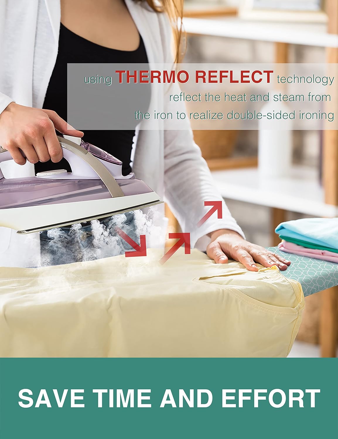 Extra Wide Ironing Board Cover and Pad,18X49 Reflective Silicone Ironing Board Cover,Resist Scorching and Staining,4 Fasteners,Elastic Edges,Large Protective Scorch Mesh Cloth