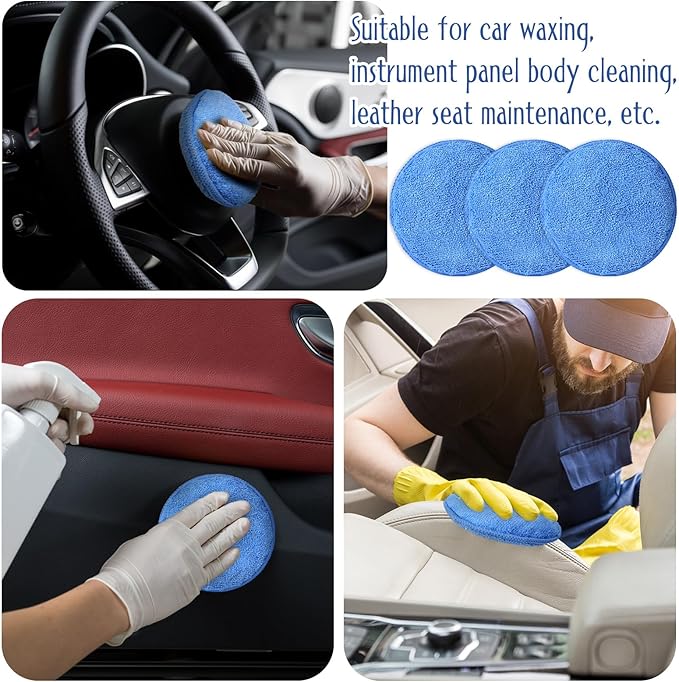 Tanlade 100 Pcs Car Detailing Microfiber Applicator Pad Wax Applicator Wash Microfiber Pads, 5 Inch Diameter (Blue)