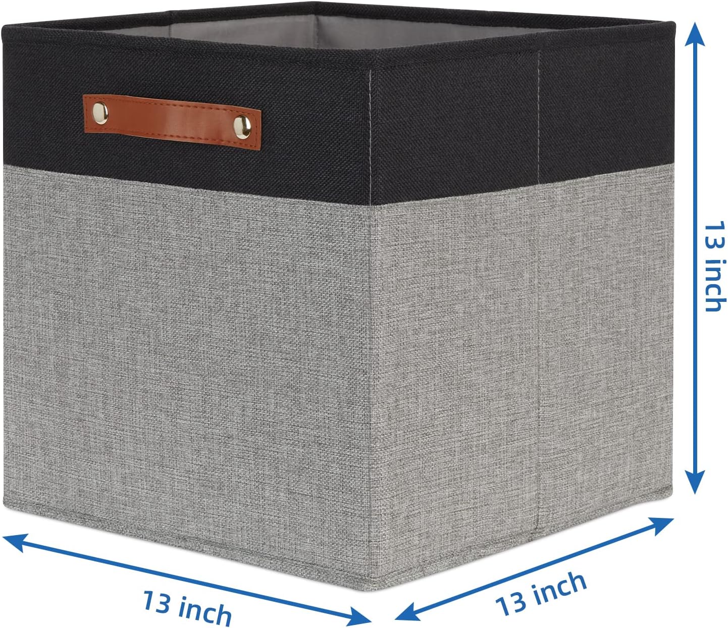 Temary 13 x 13 Storage Cubes Foldable Storage Cubes 4 Pack Canvas Storage Bin for Home, Square Storage Baskets with Leather Handles (Black&Grey)