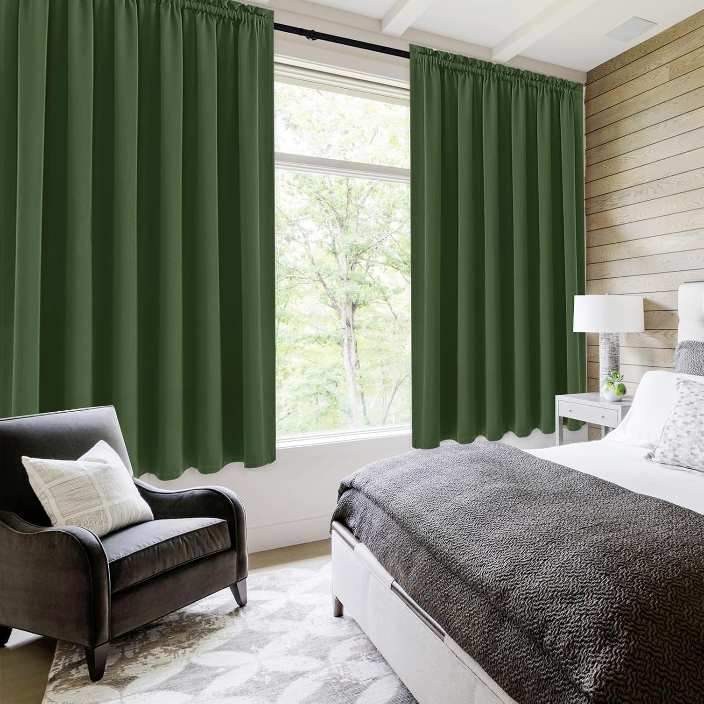 DWCN Blackout Curtains for Living Room Thermal Insulated, Energy Saving & Noise Reducing Bedroom Curtains, Olive Green, W 70x L 63 Inch, Set of 2 Rod Pocket Curtain Panels