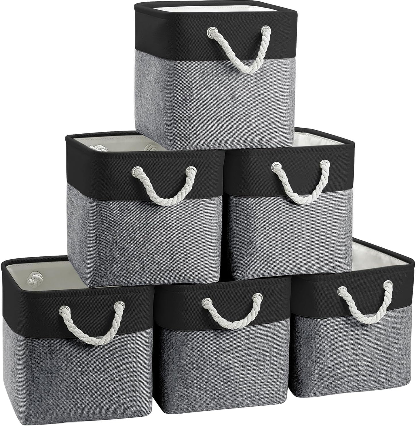 Cube Storage Bins, Collapsible Fabric Cube Storage Bin, 11 Inch Cube Storage Bins with Handles, Foldable Storage Cubes (Black/Gray, 6Pack)