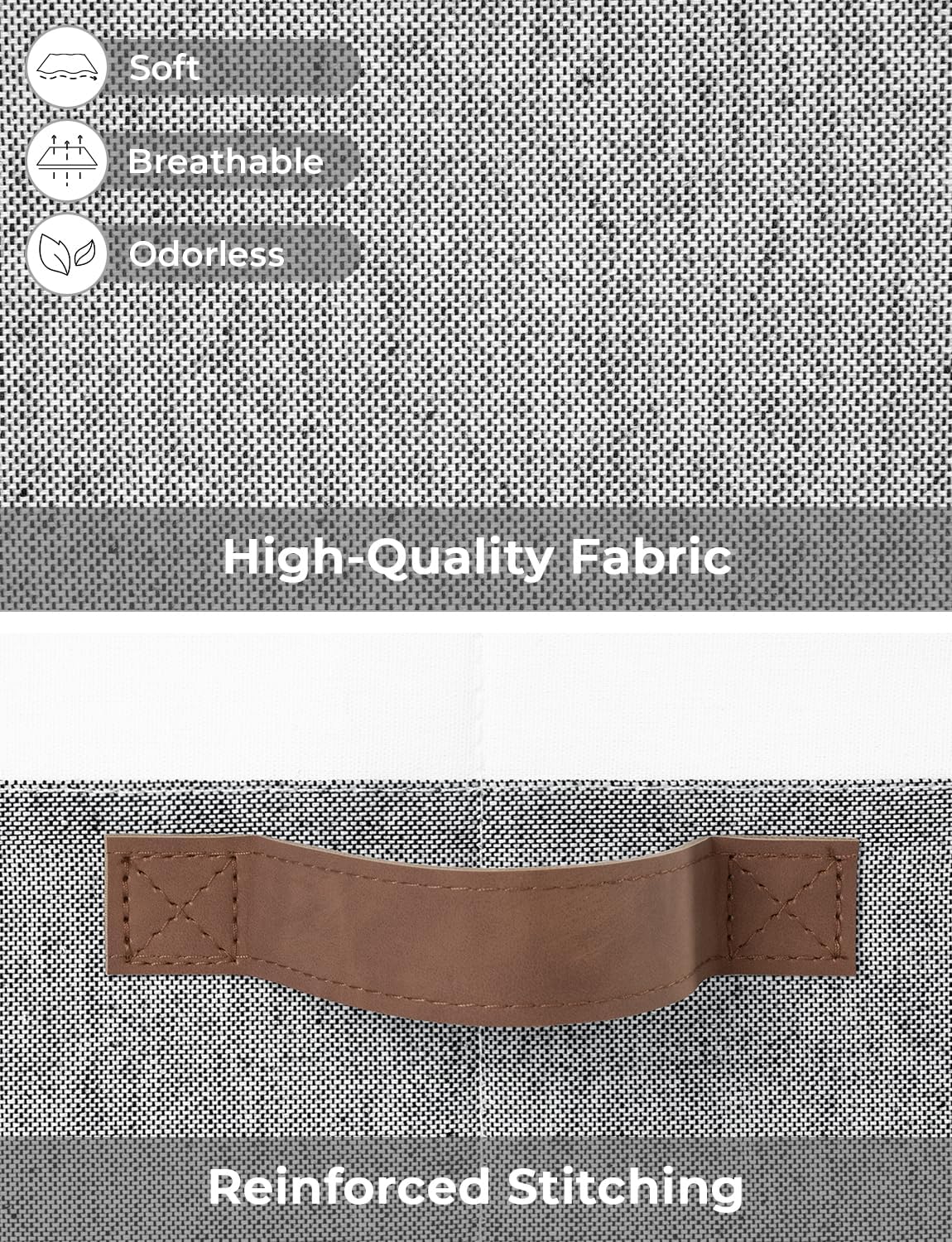 StorageWorks Storage Baskets for Shelves, Foldable Fabric Closet Storage Bins with Handles, Fabric Storage Bins Clothes Organizer, Gray and White, 3-Pack, Large