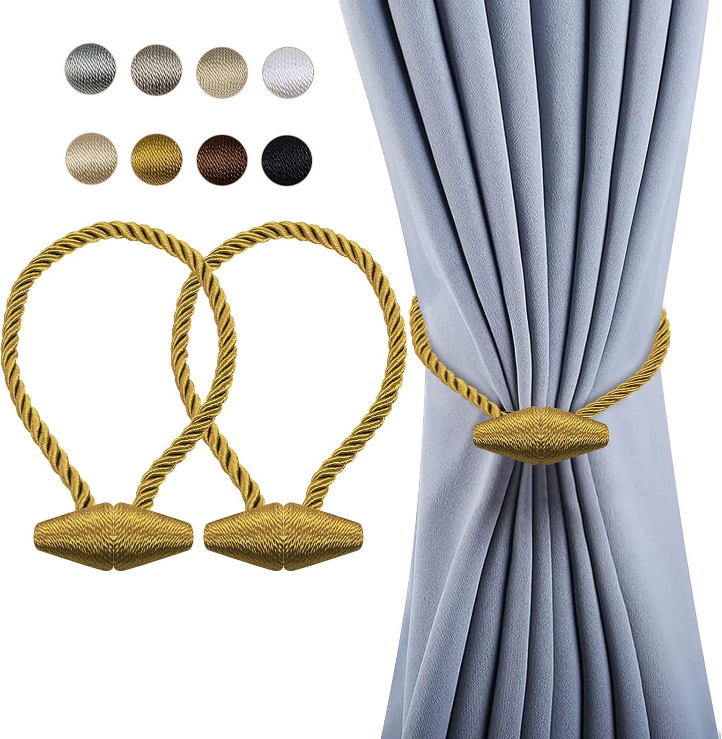 Hion Magnetic Curtain Tiebacks Golden 2pcs, Curtain Tiebacks Buckles Holdbacks Holders Hooks Clip for Home Bedroom Office Decorative Curtain