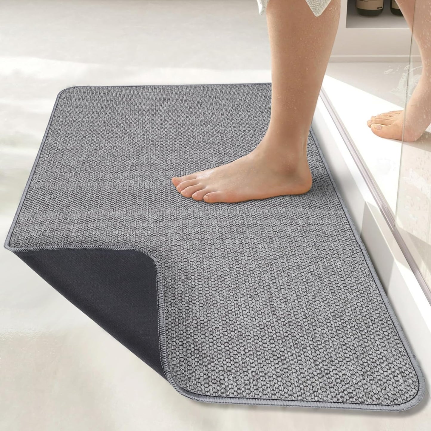Bath Mat,Ultra Thin Bathroom Rugs,Rubber Bath Mats for Bathroom,No Slip Bath Rugs,Quick Dry,Machine Washable,Low Pile,Absorbent,Shower Outside,Sink,Home Decor Accessories.Grey,2'x3'(24x36inch)