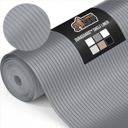 GORILLA GRIP DuraGuard Shelf Liner, 20x20 Non-Adhesive Cabinet Liners for Kitchen Drawers, Shelves, Refrigerator, Pantry Storage, Bathroom Closet, Durable Waterproof BPA Free Ribbed Plastic, Gray