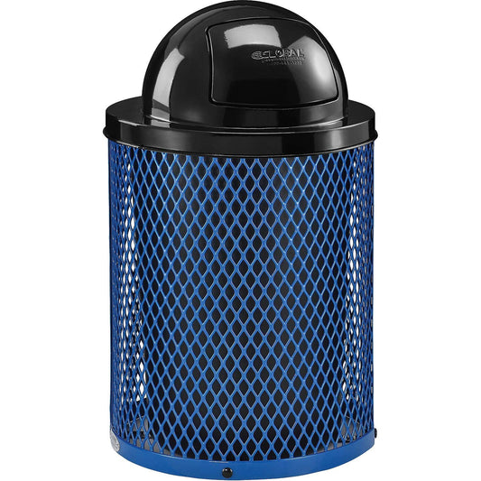 Global Industrial 36 Gallon Outdoor Steel Trash Can with Dome Lid, Plastic Liner and Anchor Kit Included, 23-1/2" Diameter x 40" H, Powder Coat Finish, Unassembled, Blue