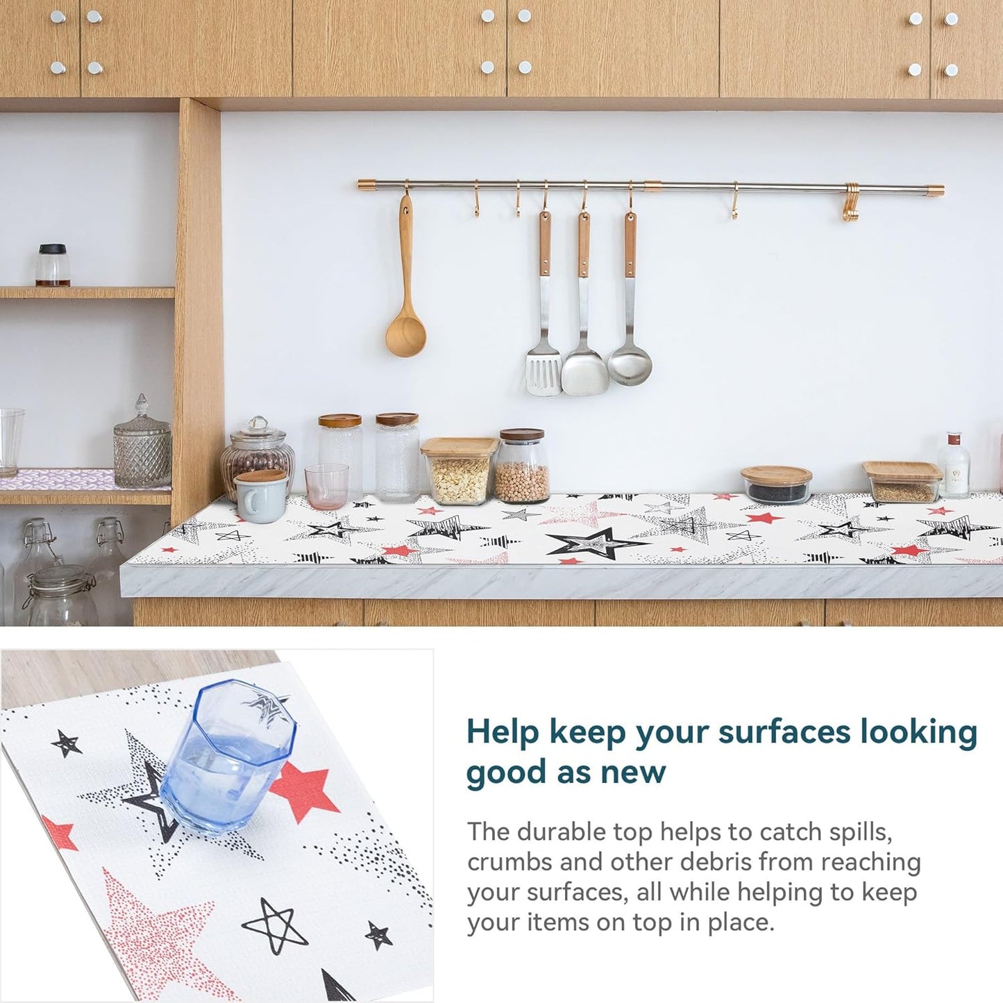 Shelf Liner 18" W x 288" L Non Adhesive Kitchen Drawer Liner, Waterproof Shelf Liner Durable Anti-Slip for Kitchen Cabinets