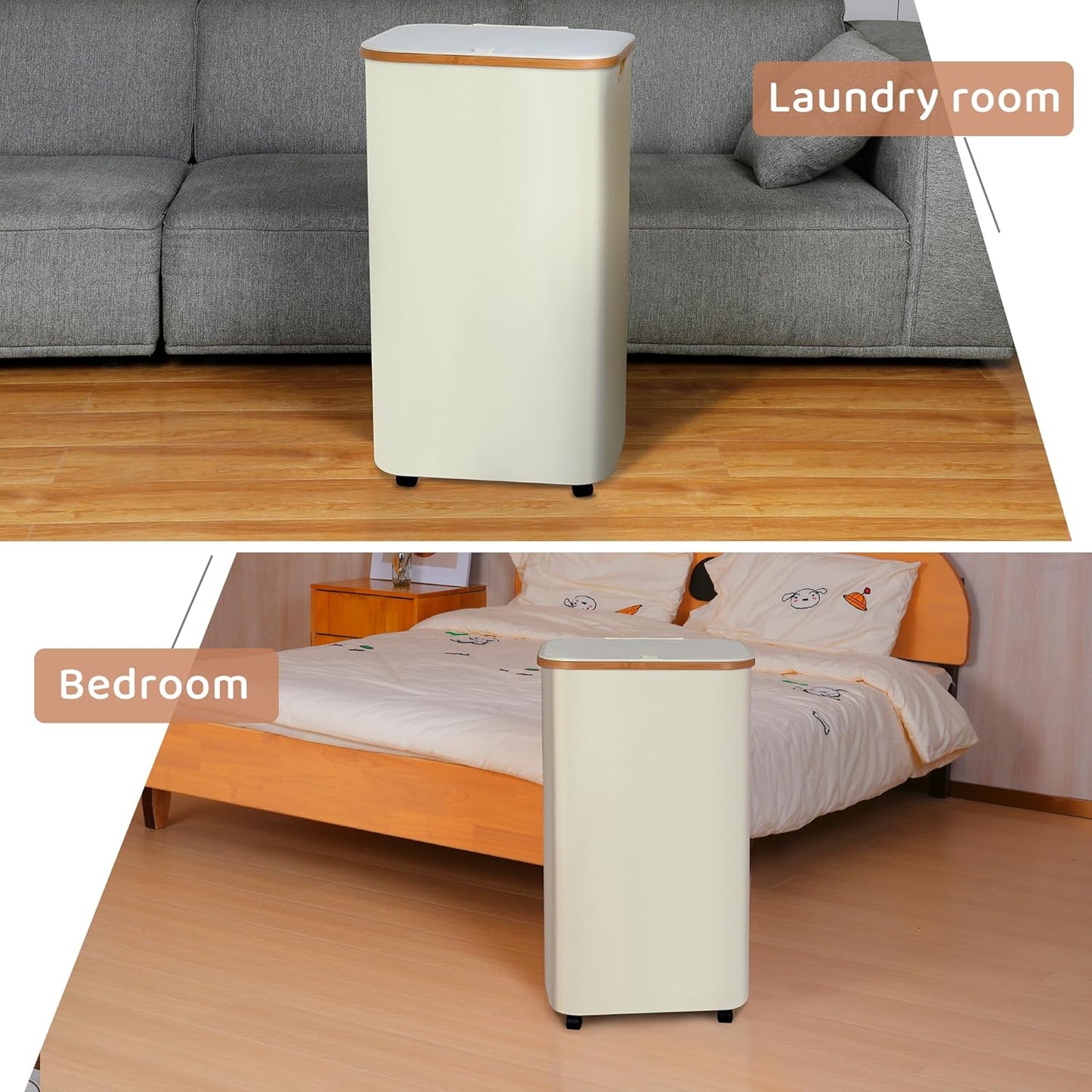 Laundry Basket with Wheels,100L Hampers for Laundry,Large Laundry Hamper with Lid and Bamboo Handles,Collapsible & Waterproof Tall Cloth Hamper for Dormitory Family，Beige