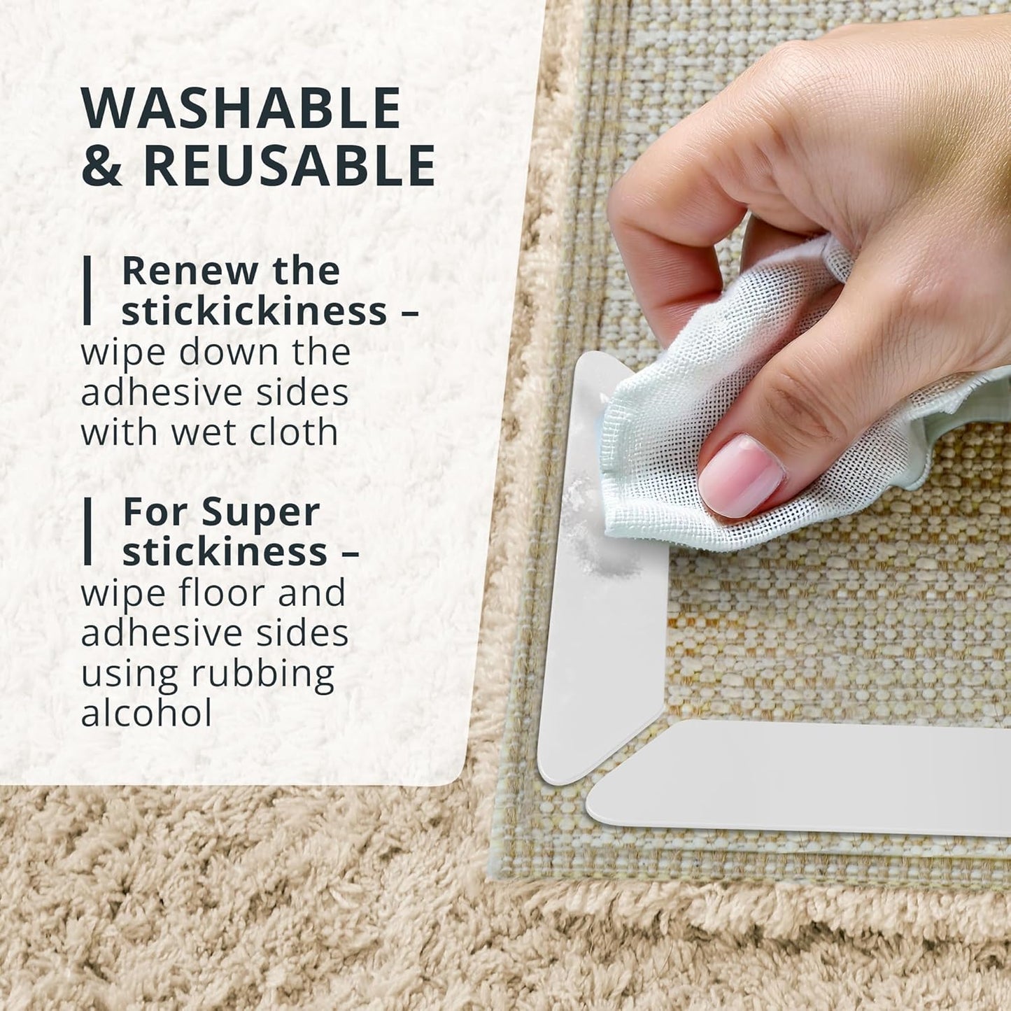 X-Protector Rug Tape - 16 Pcs Set - White Anti-Slip & Anti-Curling Carpet Tape for Hard Floors - Premium Rug Pad Gripper - Ideal Carpet Corner Grippers to Keep Your Carpet in Place & Make Corners Flat