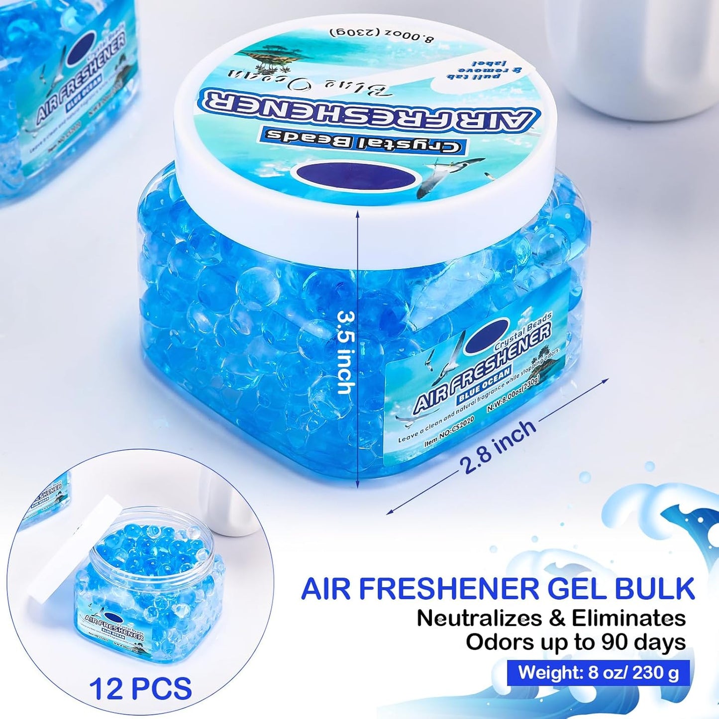 12 Pcs Air Freshener Gel Bulk Odor Eliminator Gel Beads 8 oz Long Lasting Air Freshener Beads Eliminates Odors in Home Bathrooms, Cars, Boats, Rvs and Pet Areas(Sea Aroma)